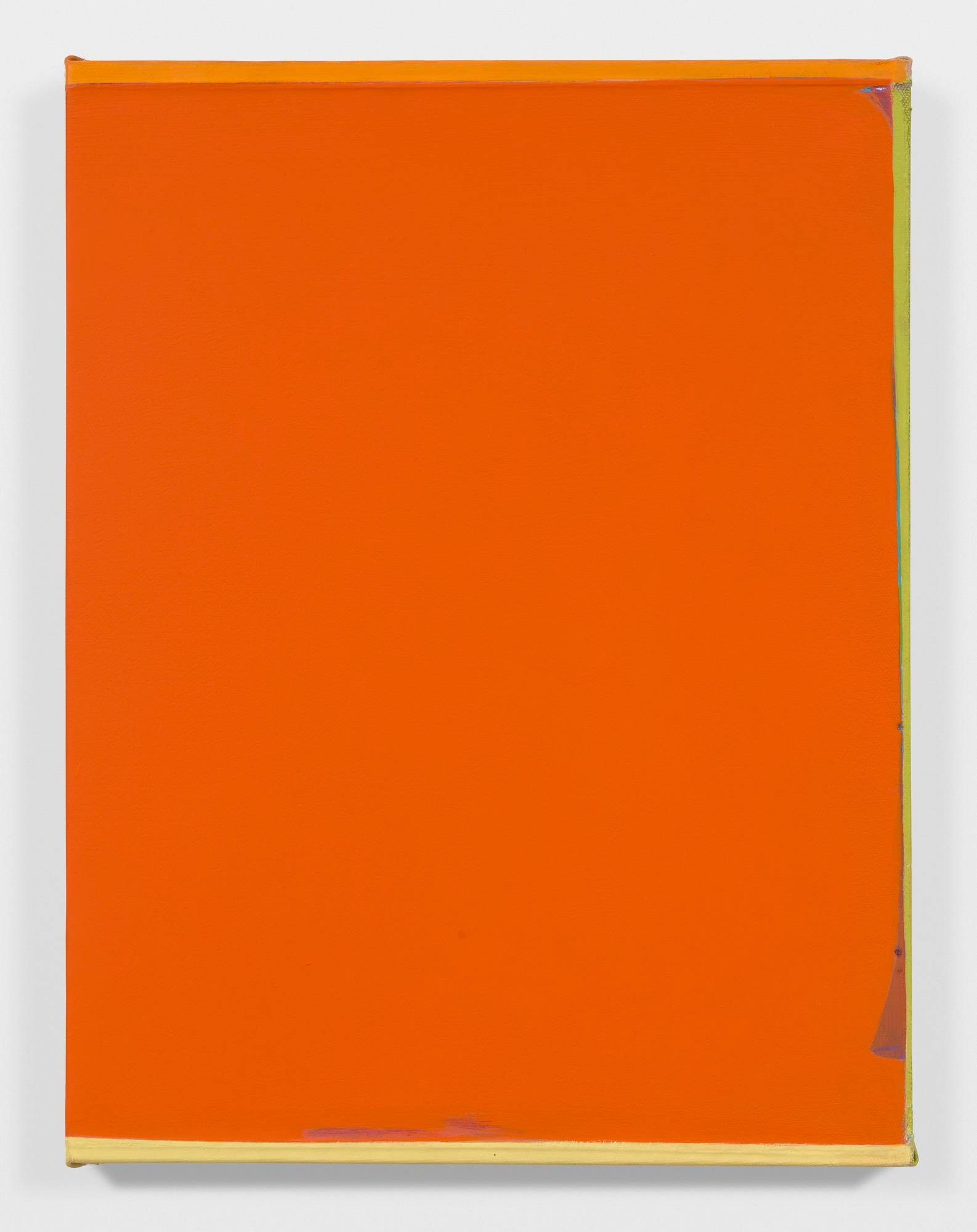 A monochromatic orange painting with yellow accents along the edges.