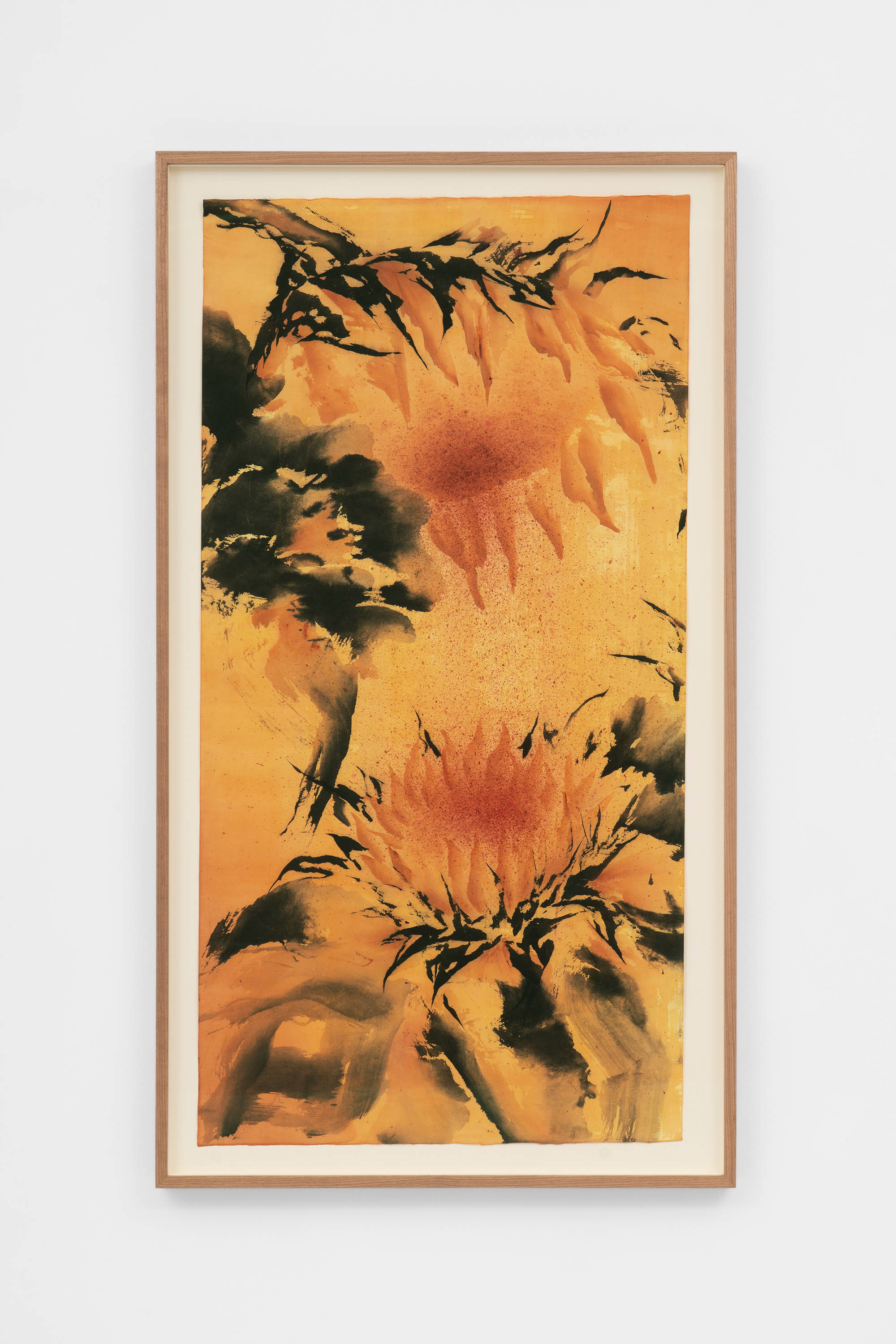 Kyung-Me, Sunflower 2, 2025, Watercolor and sumi ink on Japanese paper, 39 × 20 in. (99.06 × 50.80 cm)