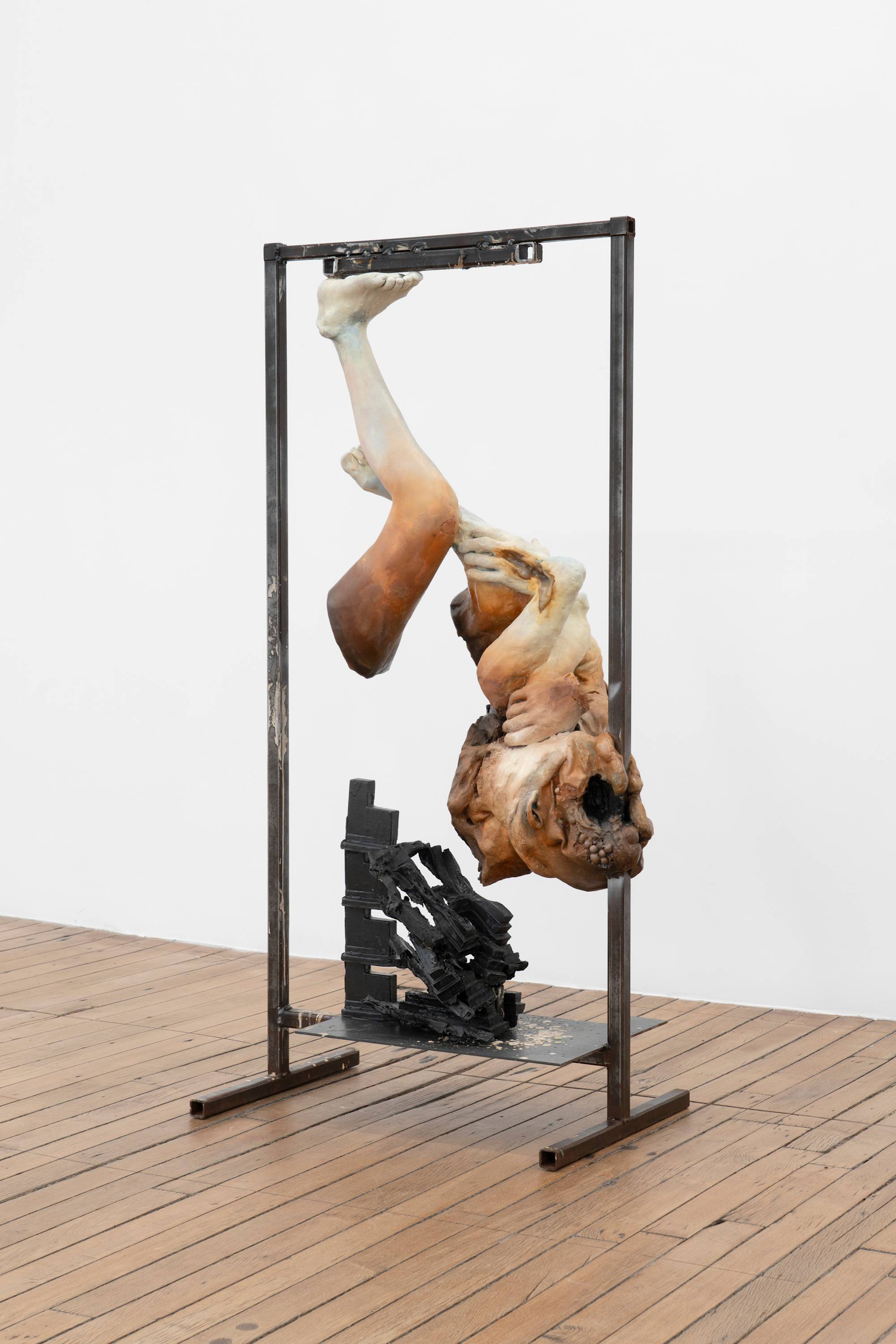 Lionel Maunz, Dig Father, Forever, 2025, Modified gypsum, polyurethane resin, epoxy resin, epoxy clay, wood, steel, paint, 61 ½ × 32 × 22 in. (156.21 × 81.28 × 55.88 cm)