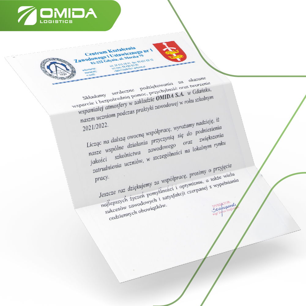 Podziękowanie od Centrum Kształcenia Zawodowego | Omida VLS