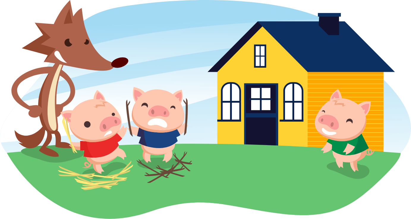 The three little pigs and the wolf. The only pig with a home still standing got his siding done by Colorado Siding Repair.