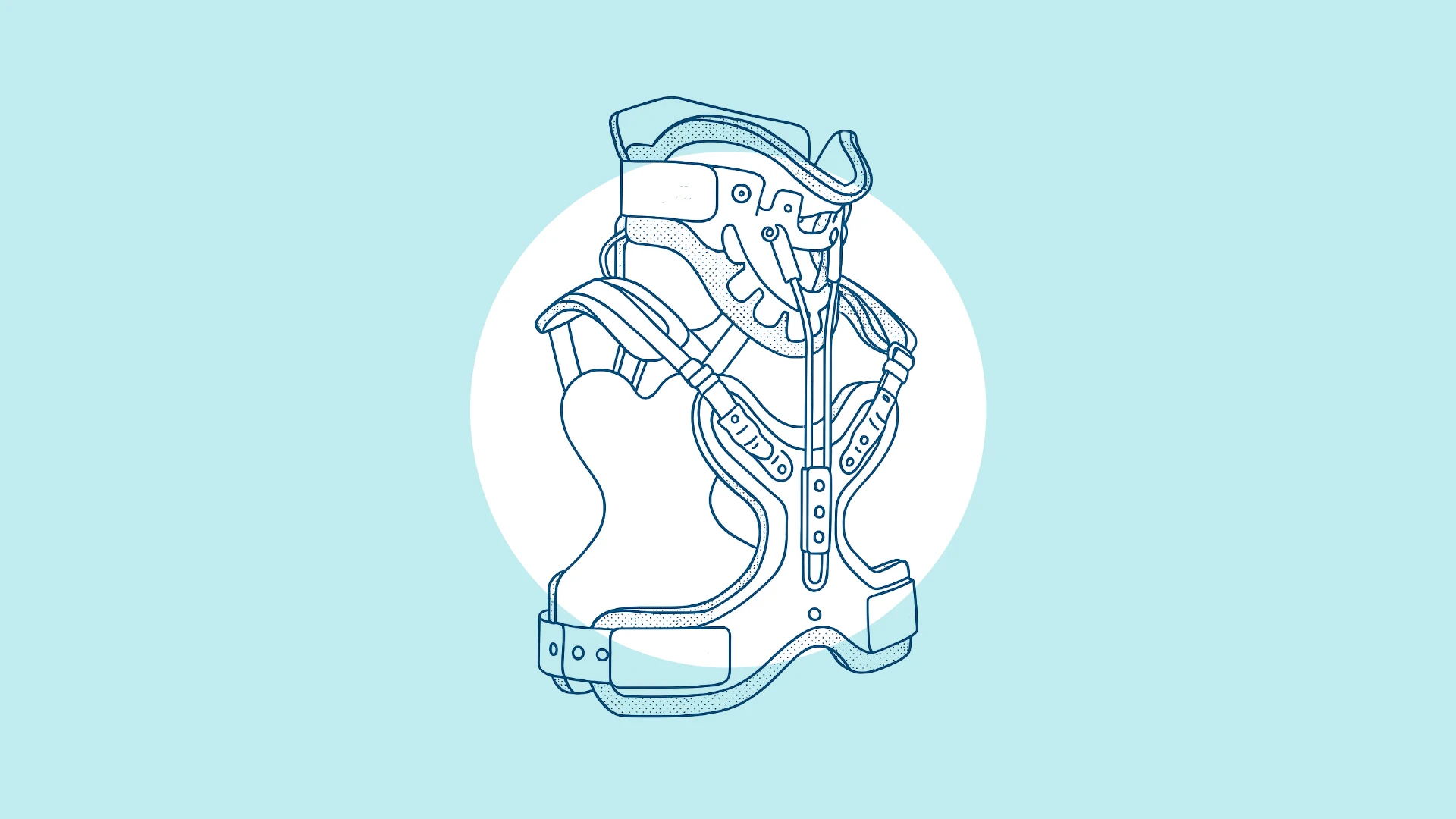 A graphic illustration of a Cervical Thoracic Orthosis used for stabilization and immobilization