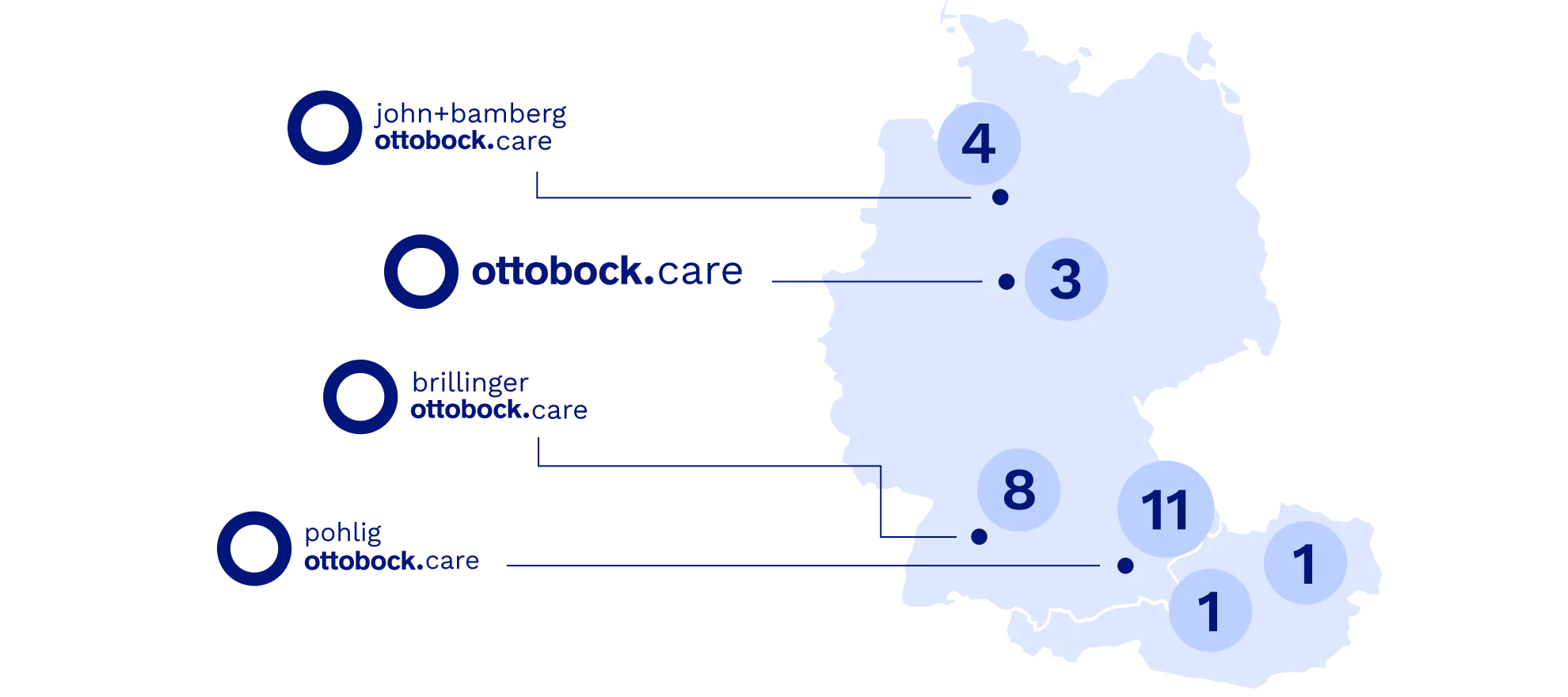 Map with locations in Germany