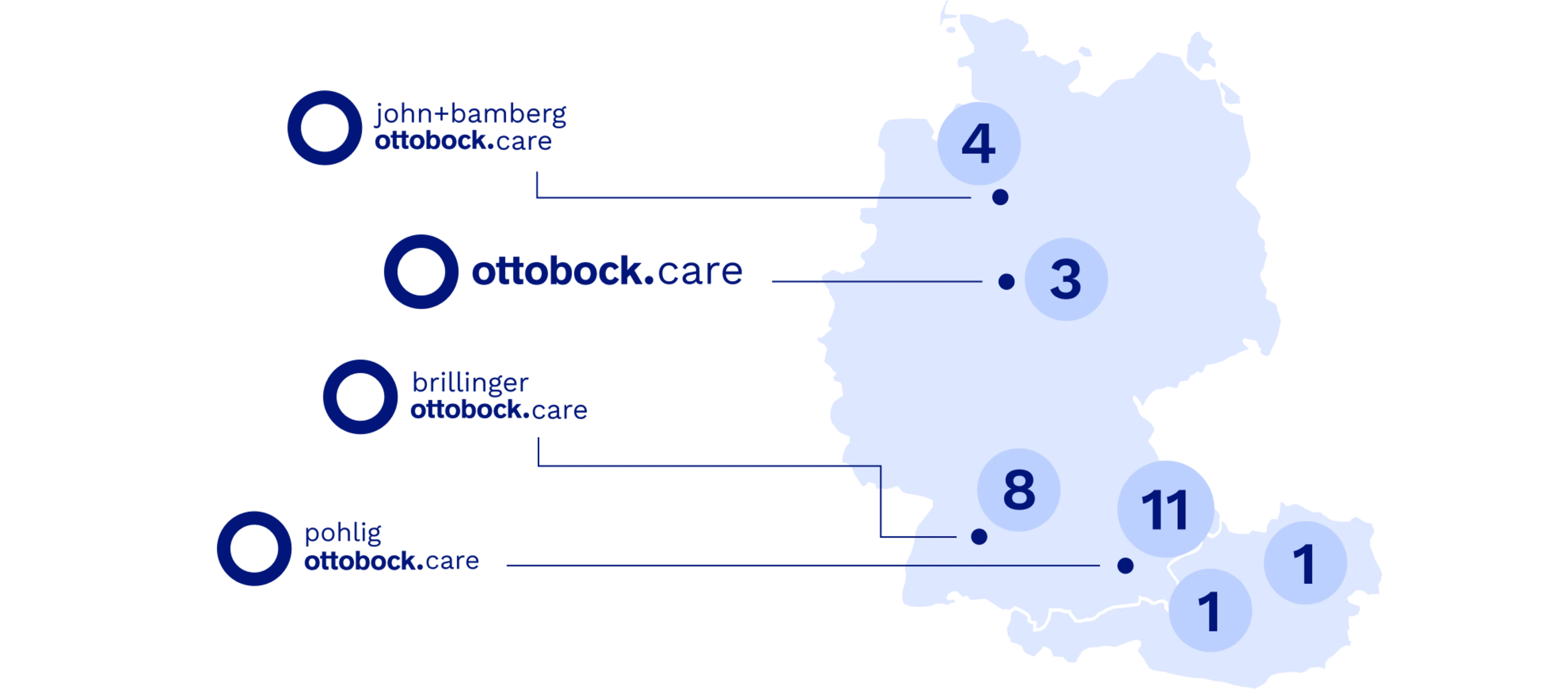 Map with locations in Germany