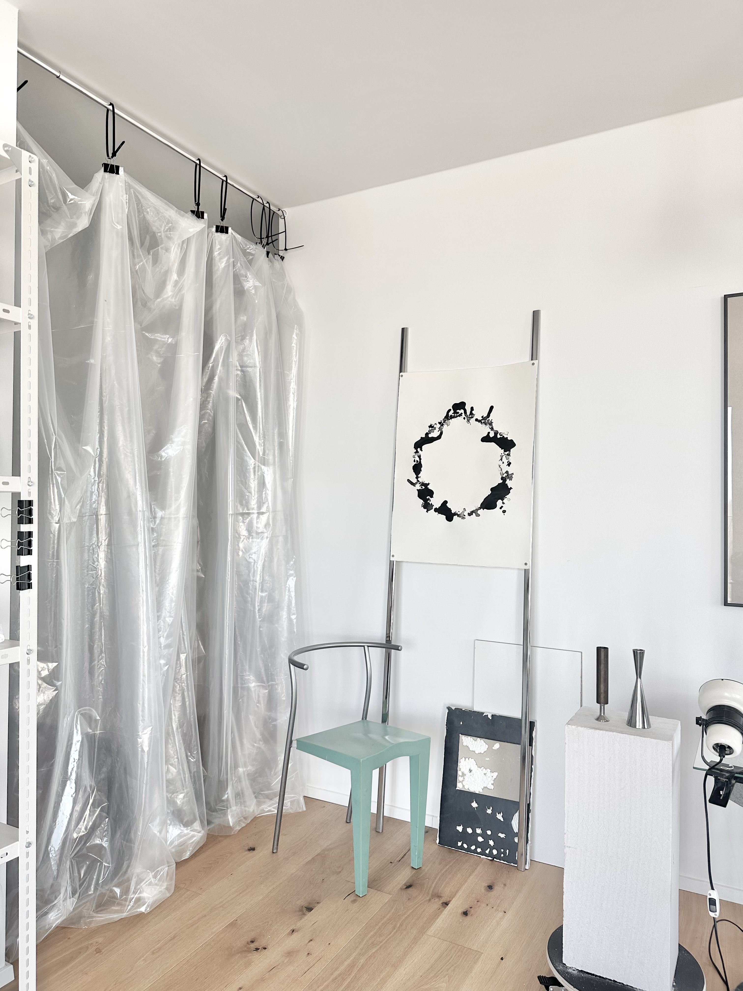 Minimalist Ink Artwork in Studio Setting