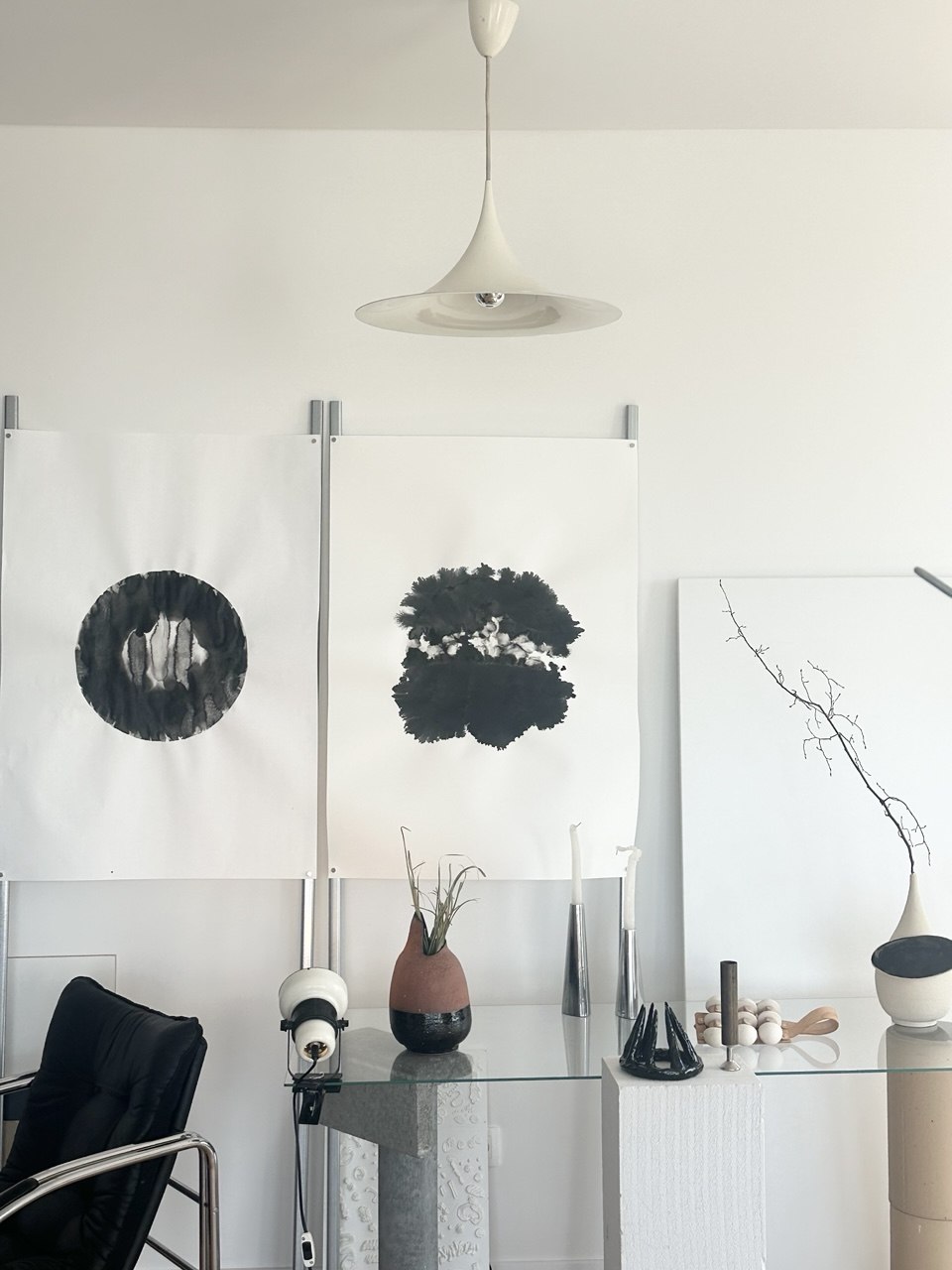 Circles of Life artworks — ink on paper in interior, Evgeniia Kazarezova