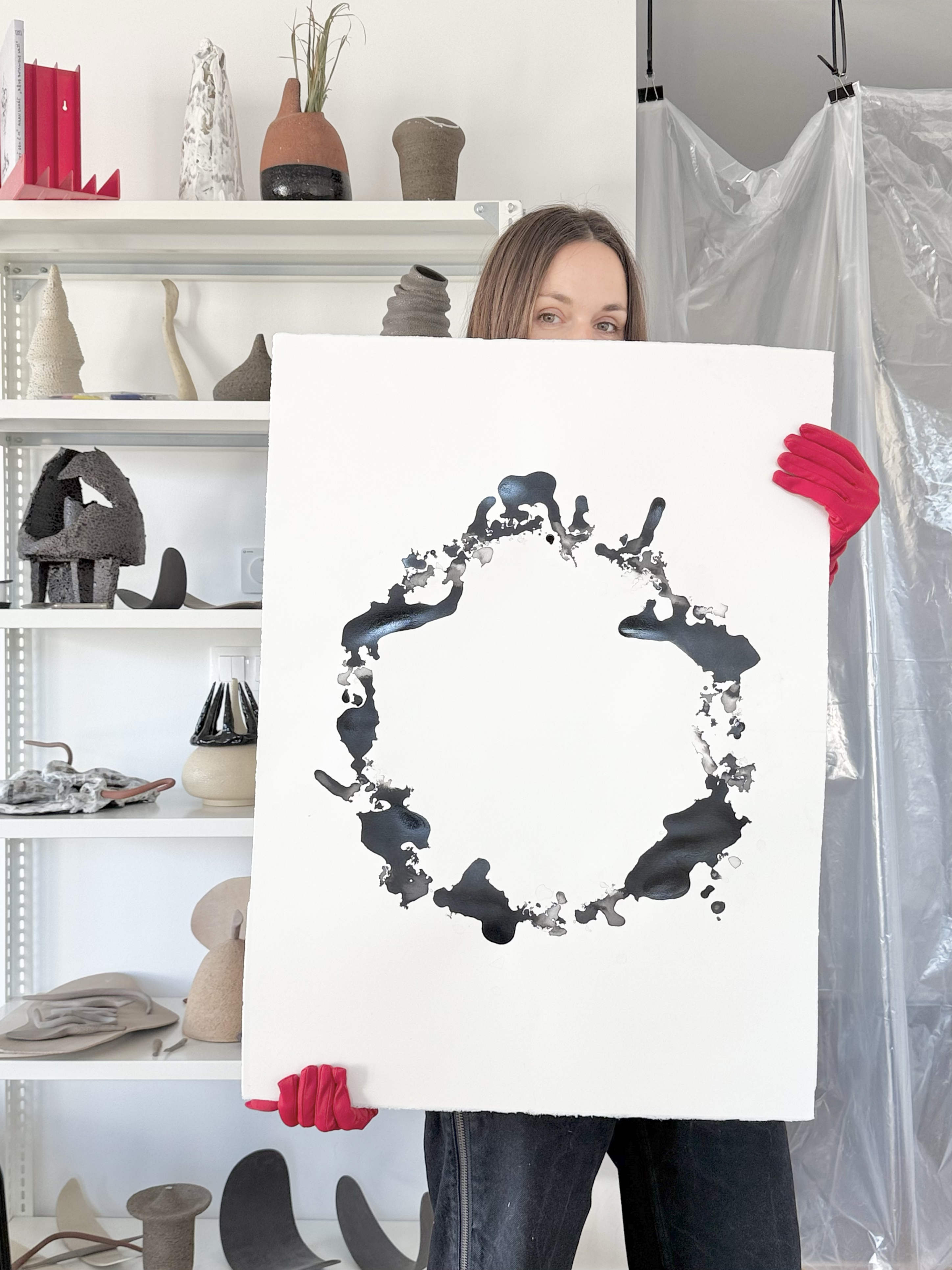 Evgeniia Kazarezova Holding Abstract Ink Artwork