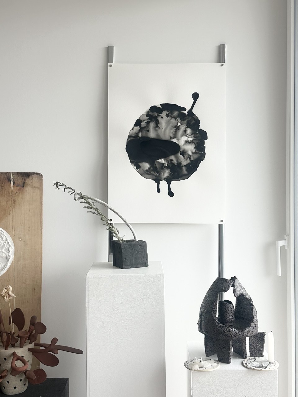 Circle X — ink on paper artwork in interior, Evgeniia Kazarezova