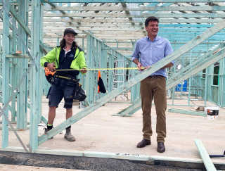 Angus Taylor with local apprentice Zach from Admark Constructions in Spring Farm.