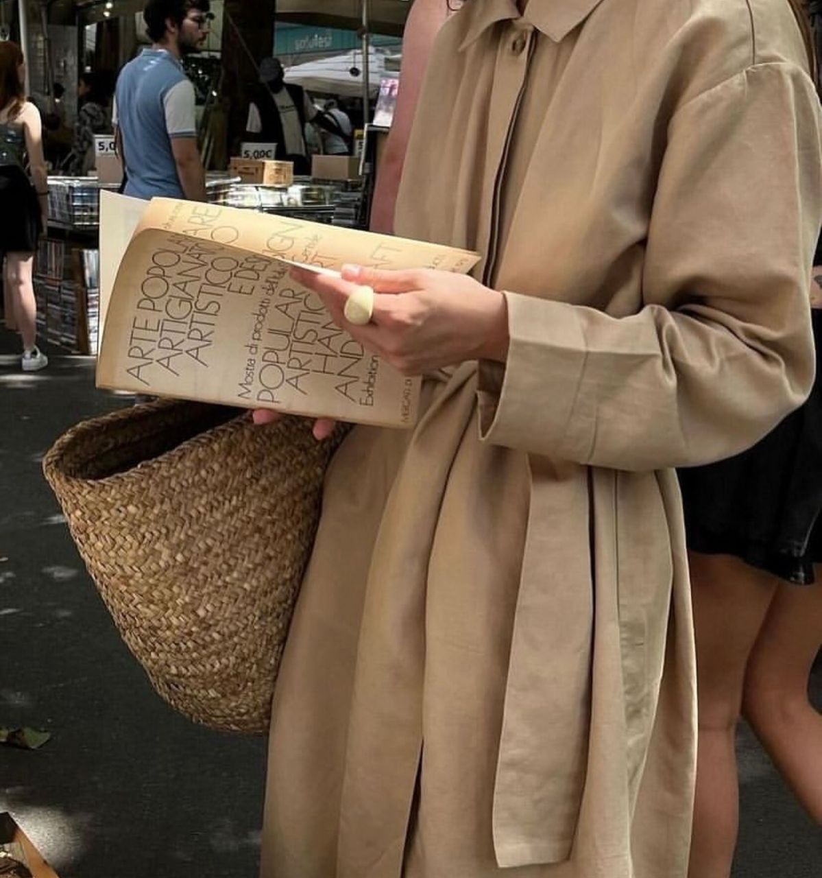 basket bag with a trench coat