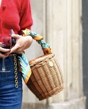 wicket basket bag for fall with red sweater and jeans