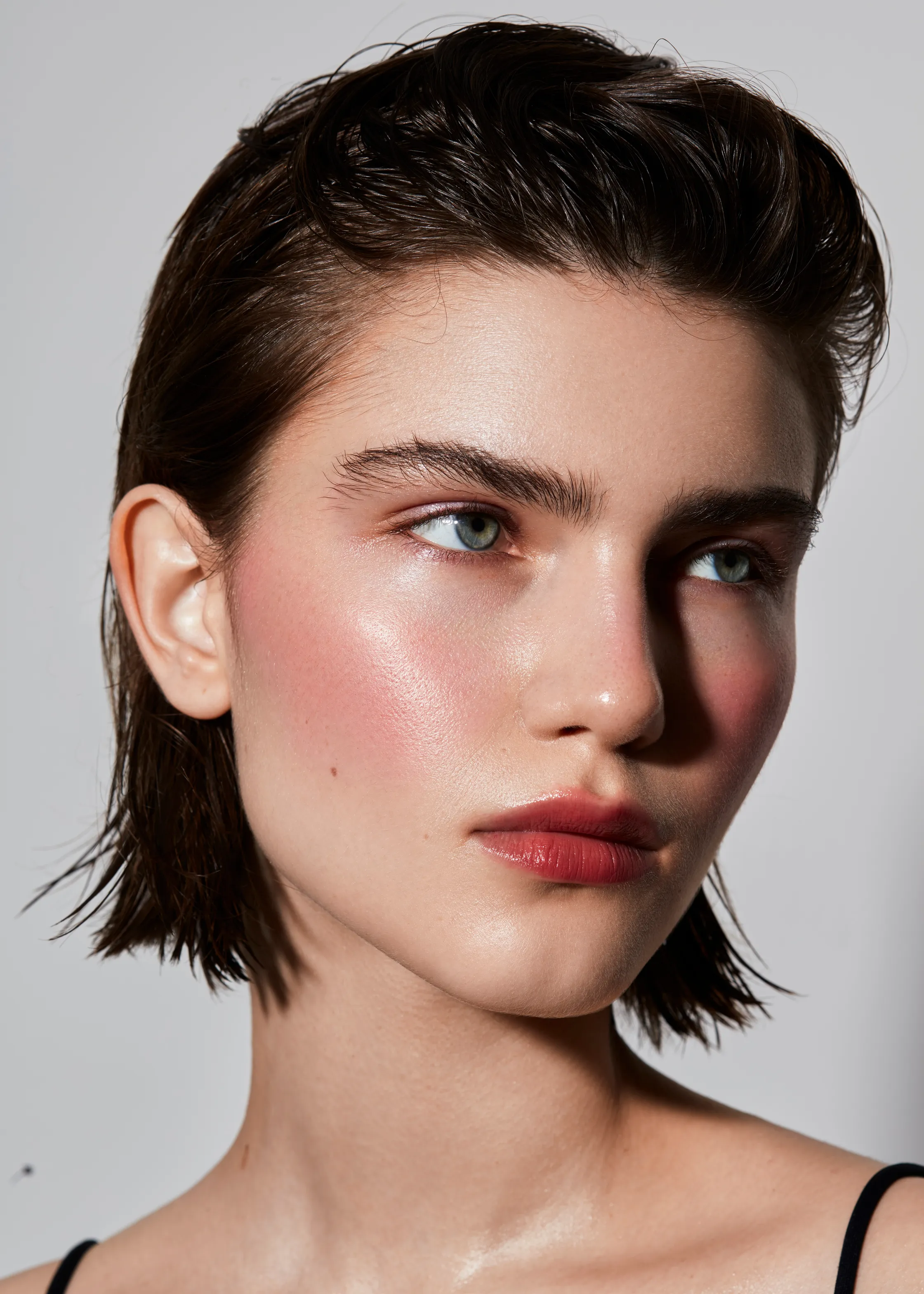 model with moist blush