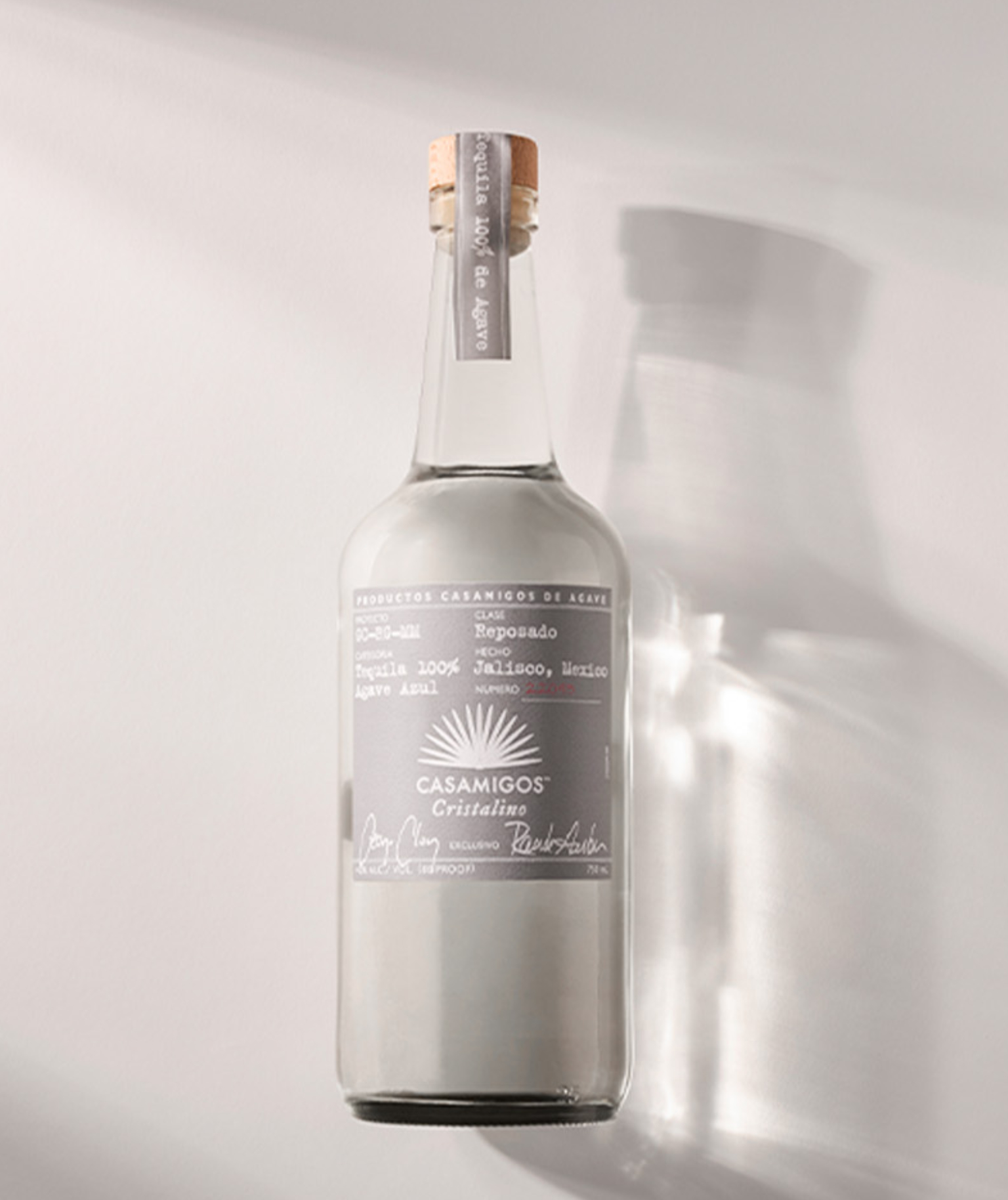 A bottle of Casamigos Cristalino tequila.