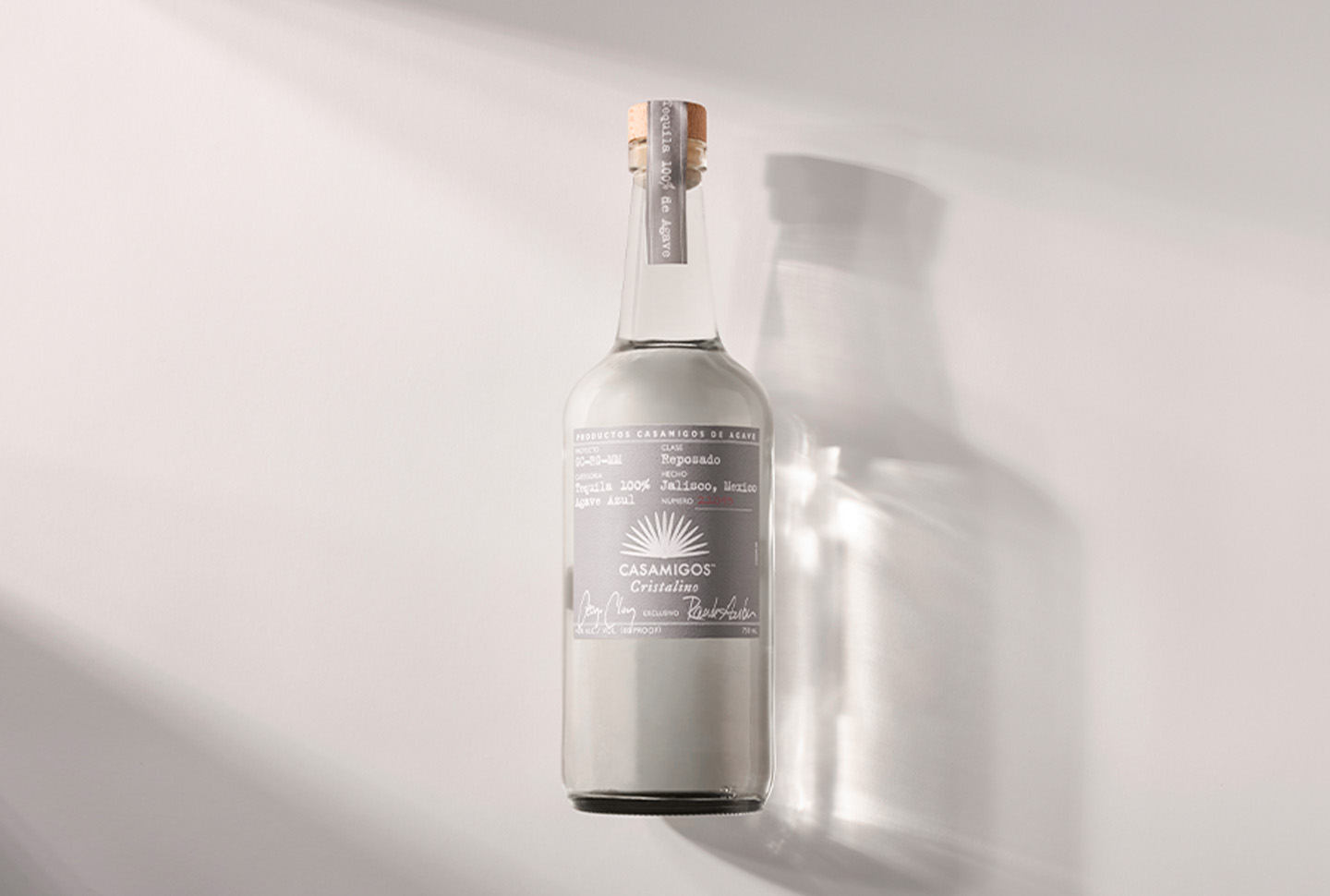 A bottle of Casamigos Cristalino tequila.