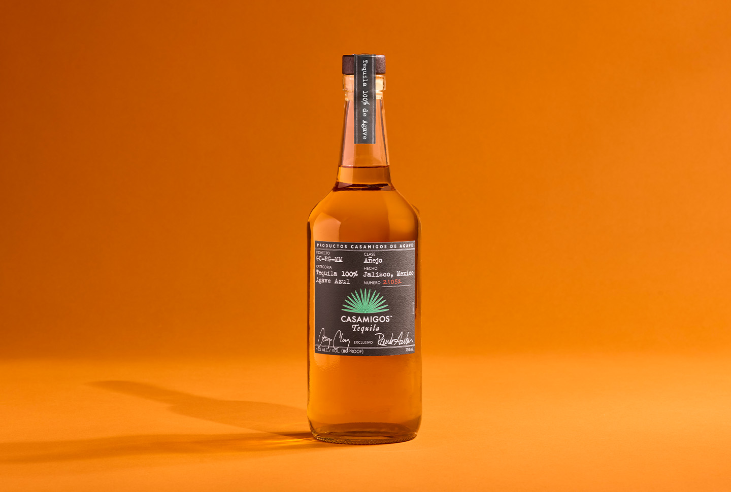 A bottle of Casamigos Añejo tequila.