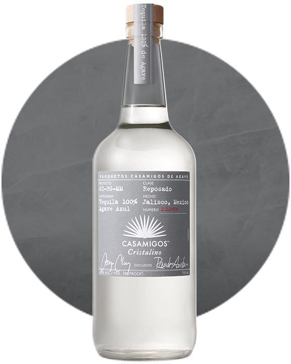 A bottle of Casamigos Cristalino tequila.