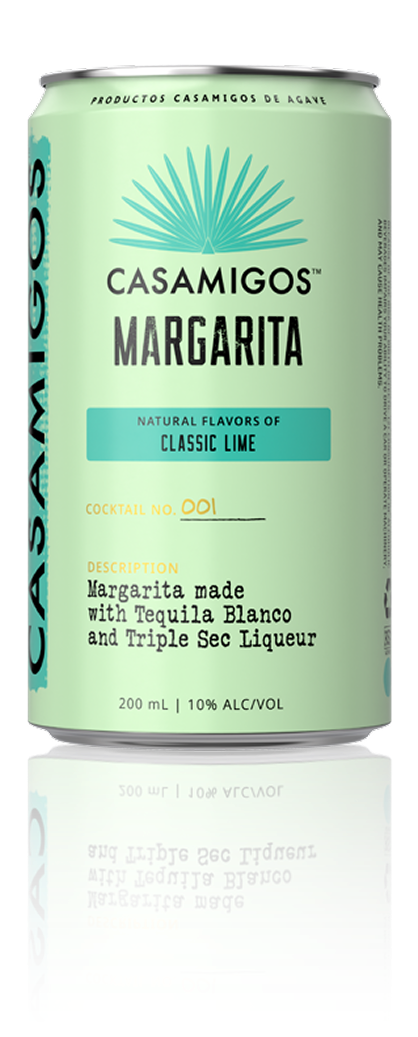 A light green can of Casamigos Classic Lime Margarita made with Tequila Blanco and Triple Sec Liqueur