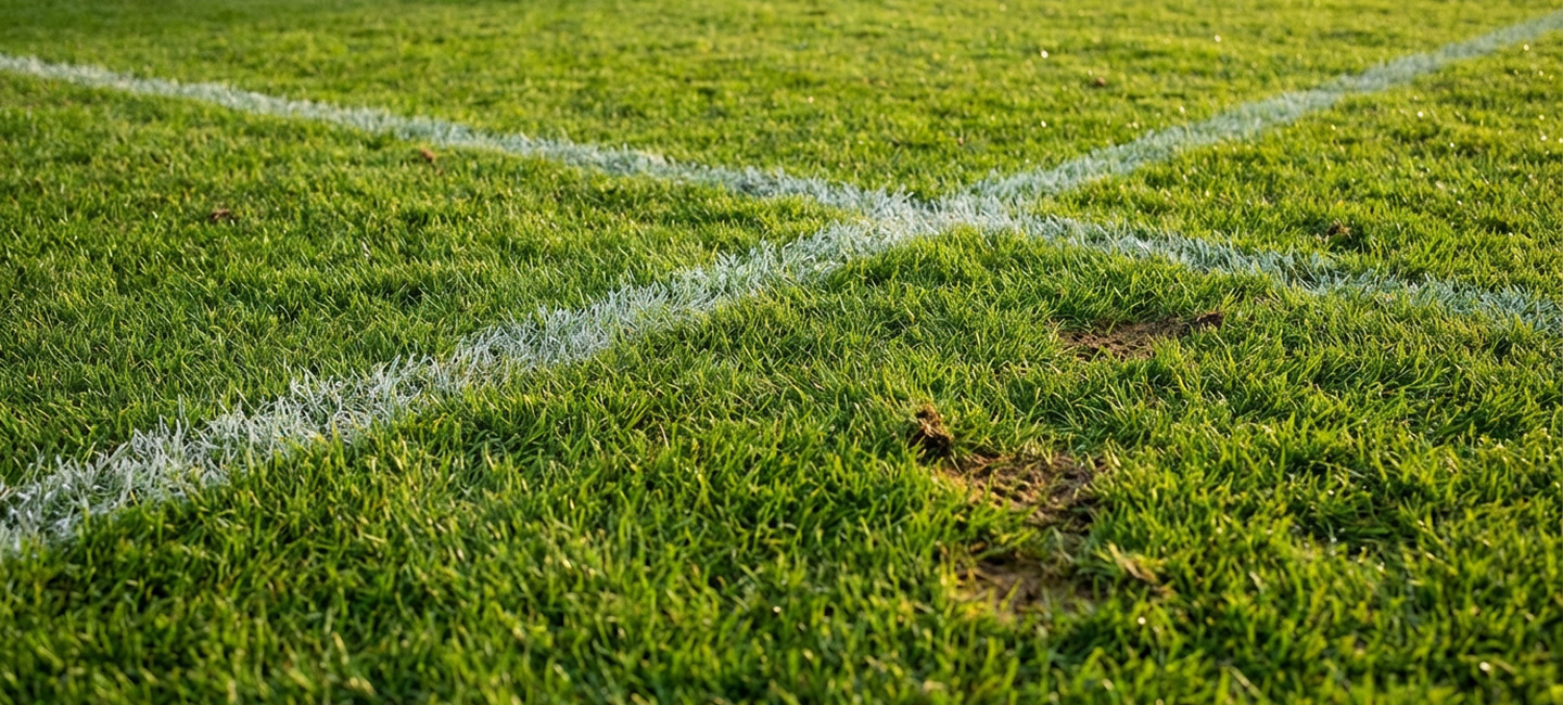 A stadium field with white lines marking the pitch.