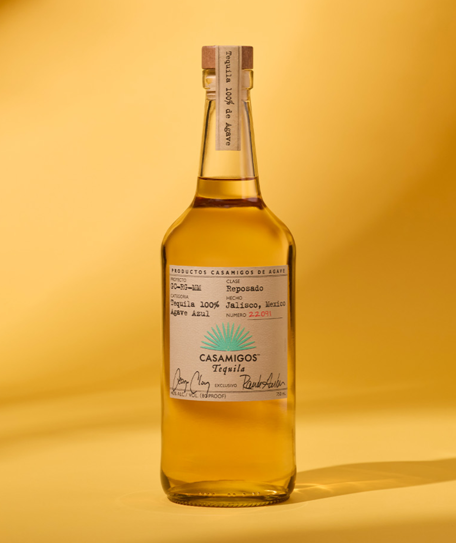 A bottle of Casamigos Reposado tequila.