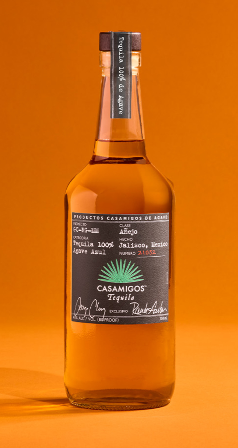 A bottle of Casamigos Añejo tequila.