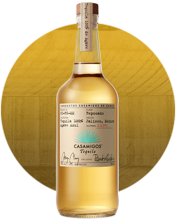 A bottle of Casamigos Reposado tequila.