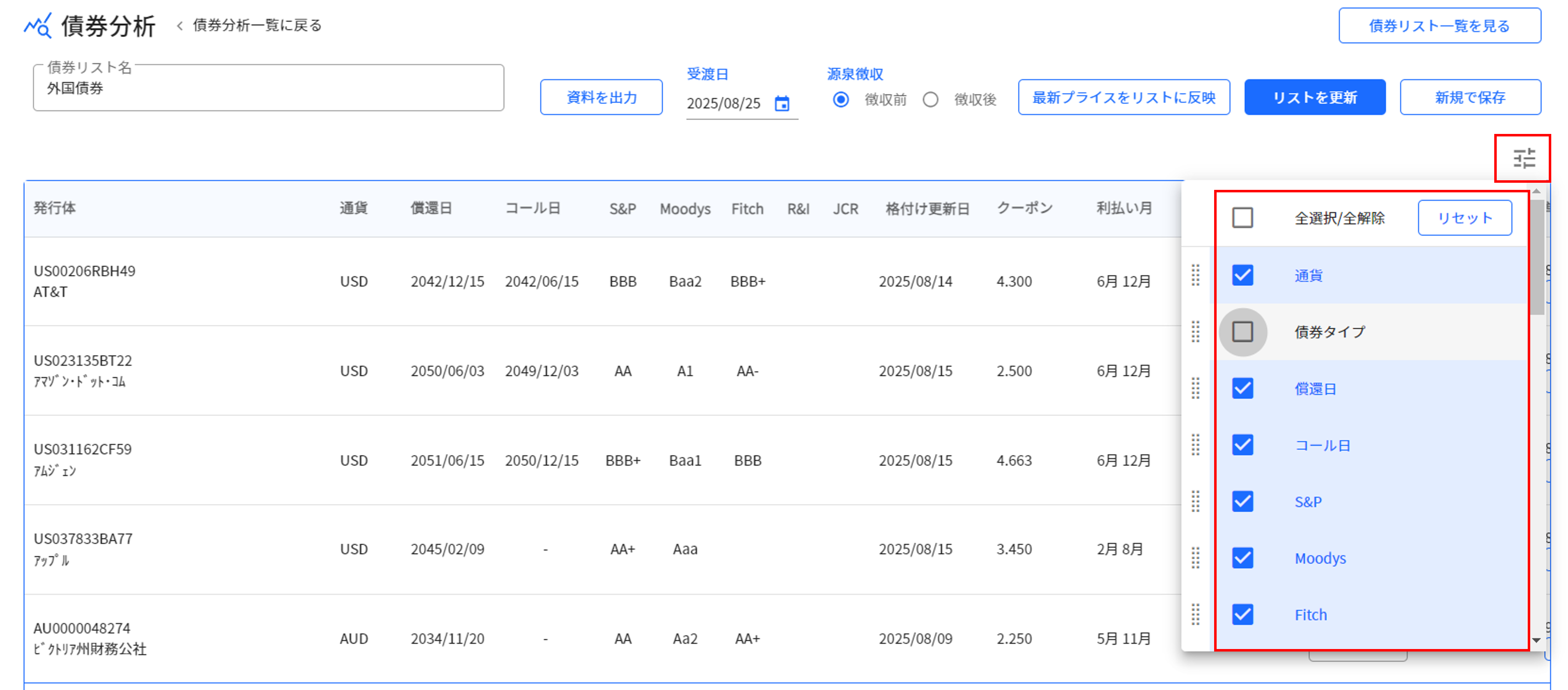 10.2.1 表示項目の変更
