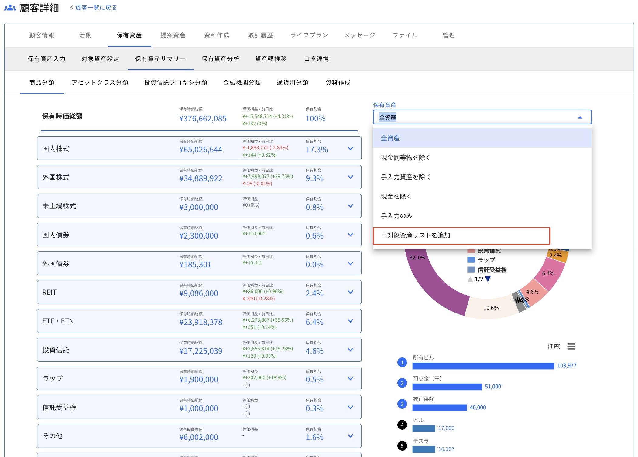 6.1.1 作成 STEP1「対象資産リストを追加」をクリックする