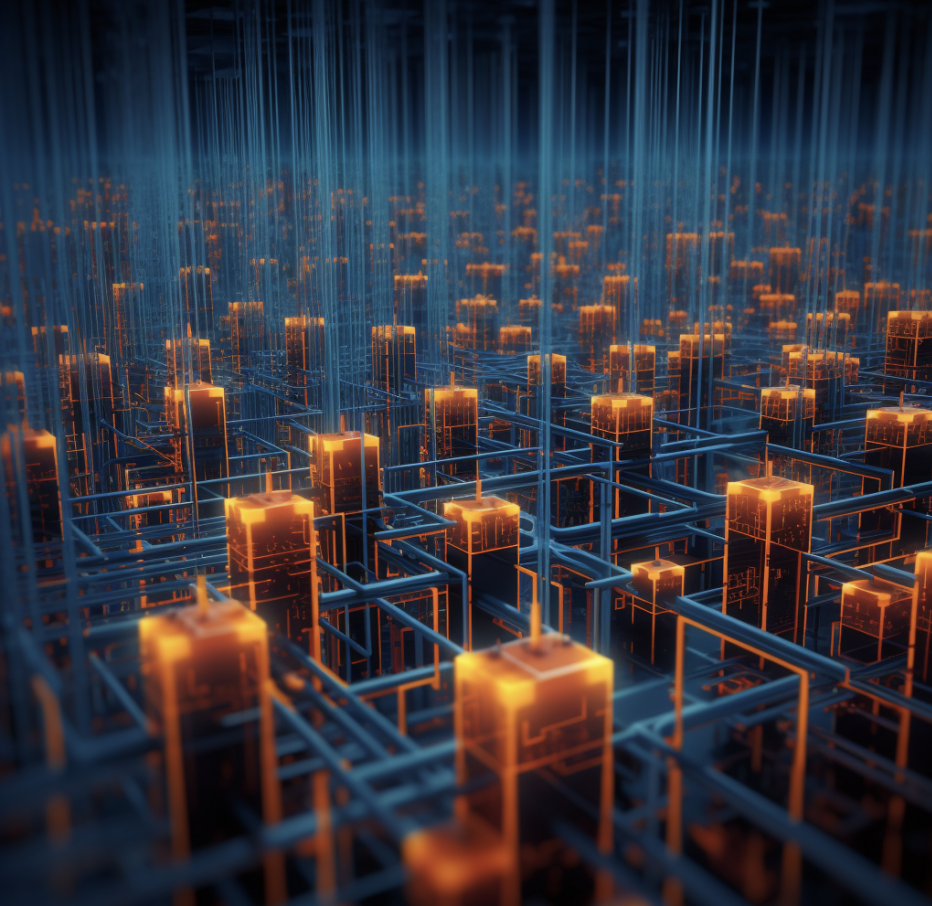 A network of quantum computers, as envisioned by Midjourney AI