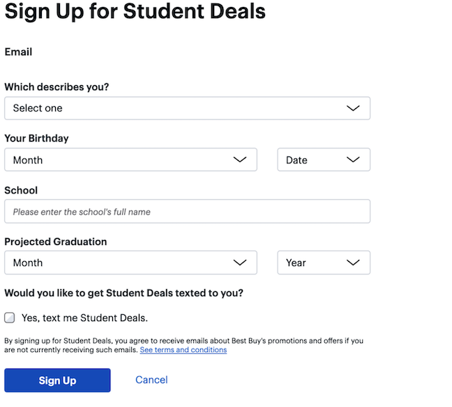 best buy student deals signup