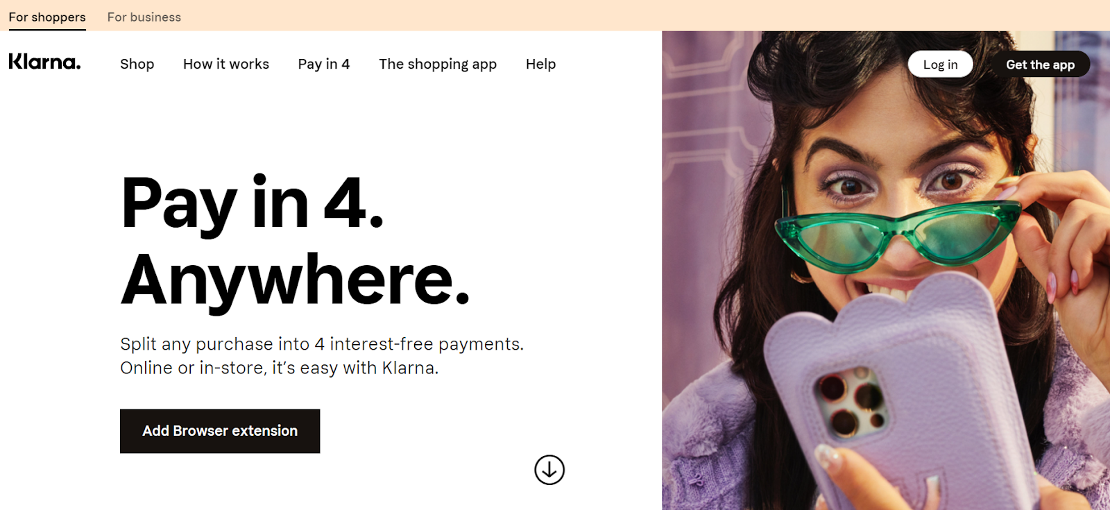 Graphic showing Klarna's Pay in 4 solution