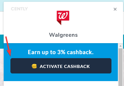 pop up when using cashback on Walgreens