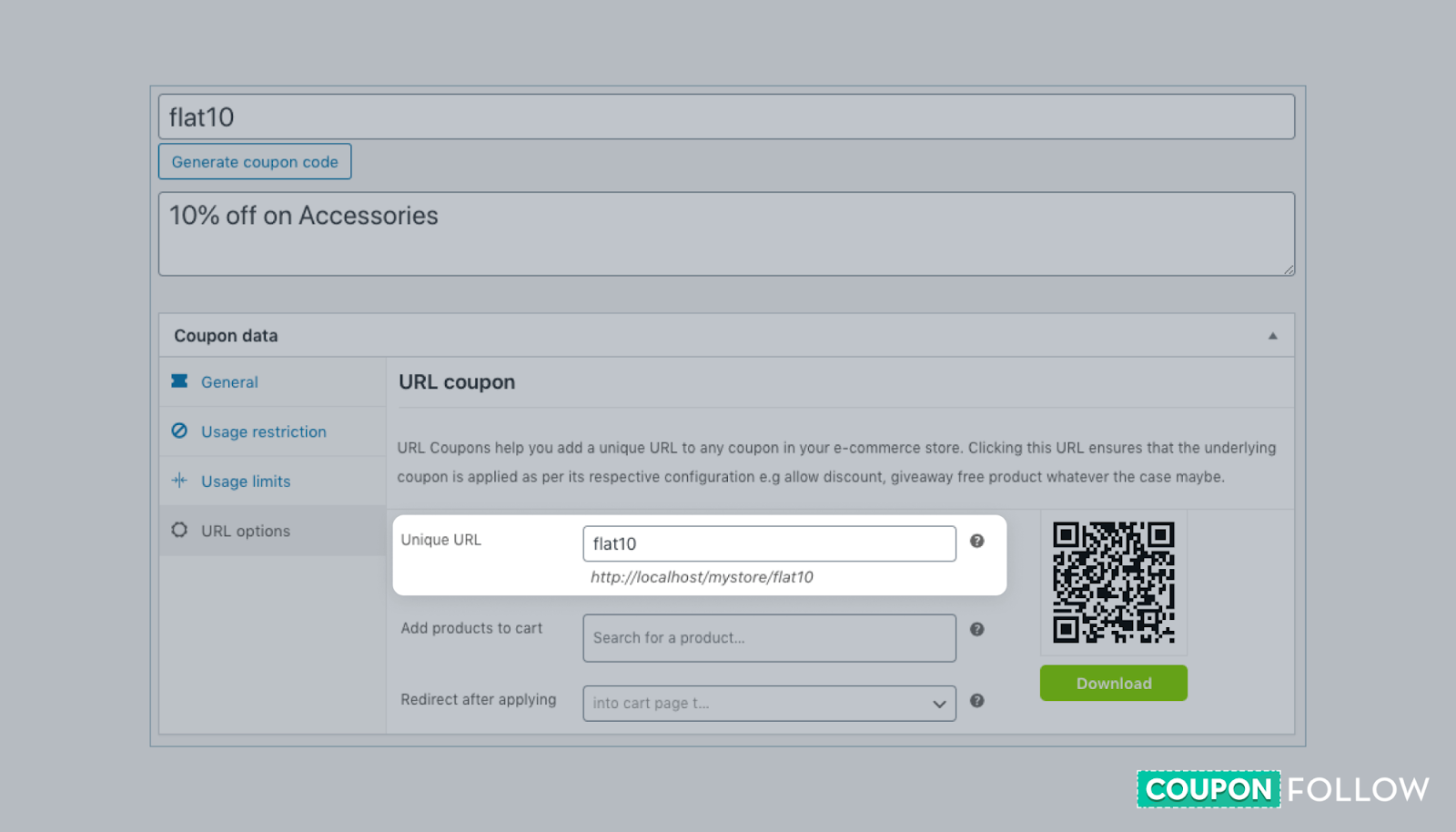 Illustration showing how a URL coupon looks like