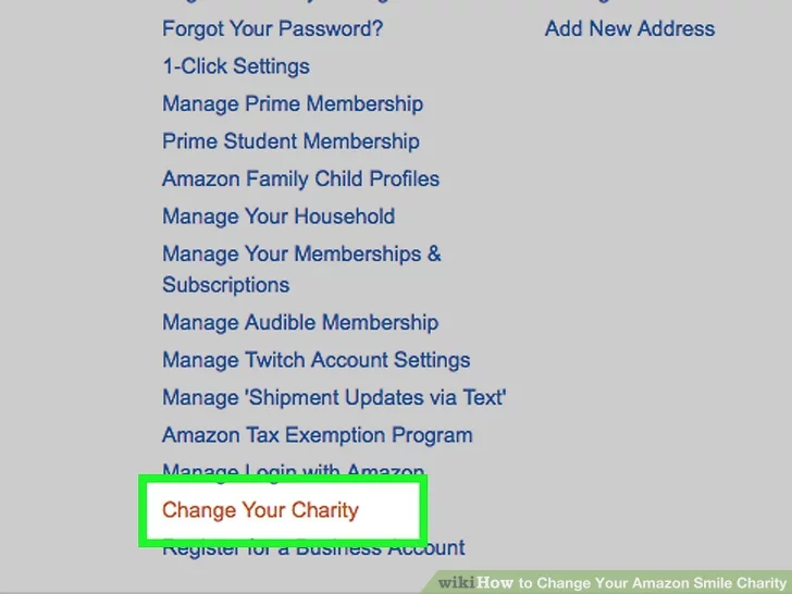 image showing where a user can change their amazonsmile charity on the website