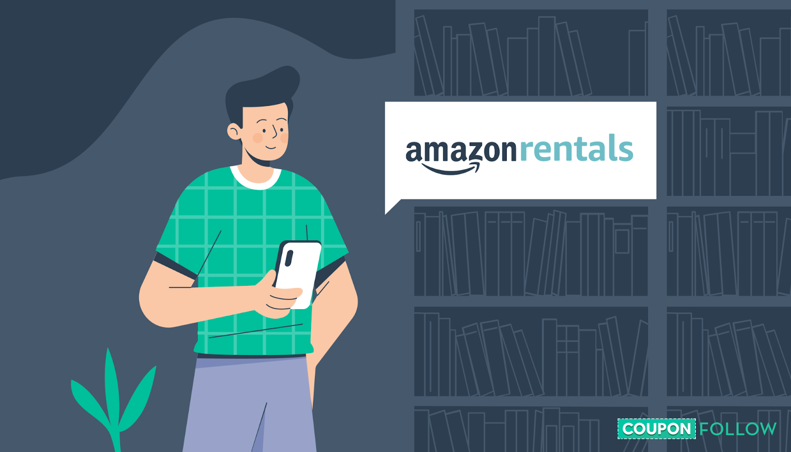 Illustration of student on mobile with Amazon logo on screen