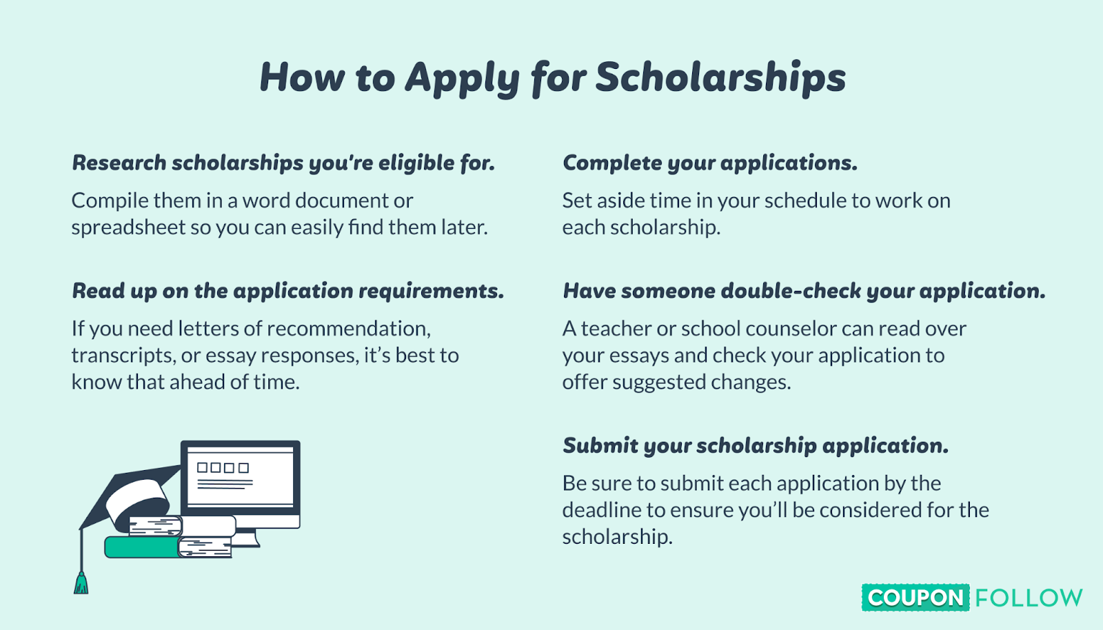 a list of steps to apply for scholarships