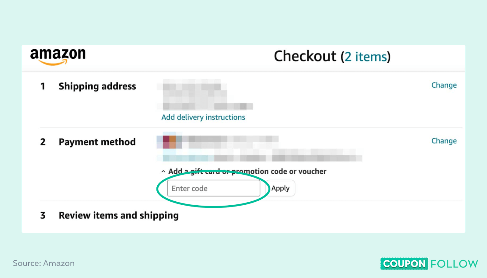 An image showing where to enter a coupon code
