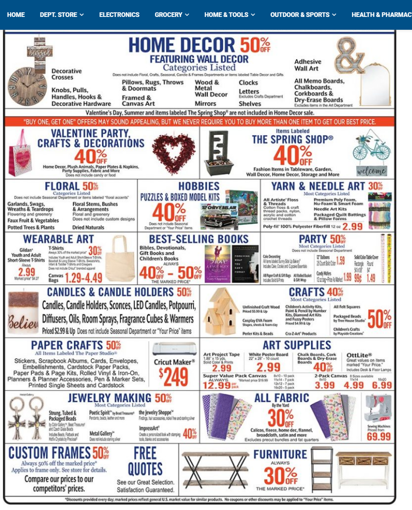 Illustration showing a weekly sales ad at Hobby Lobby