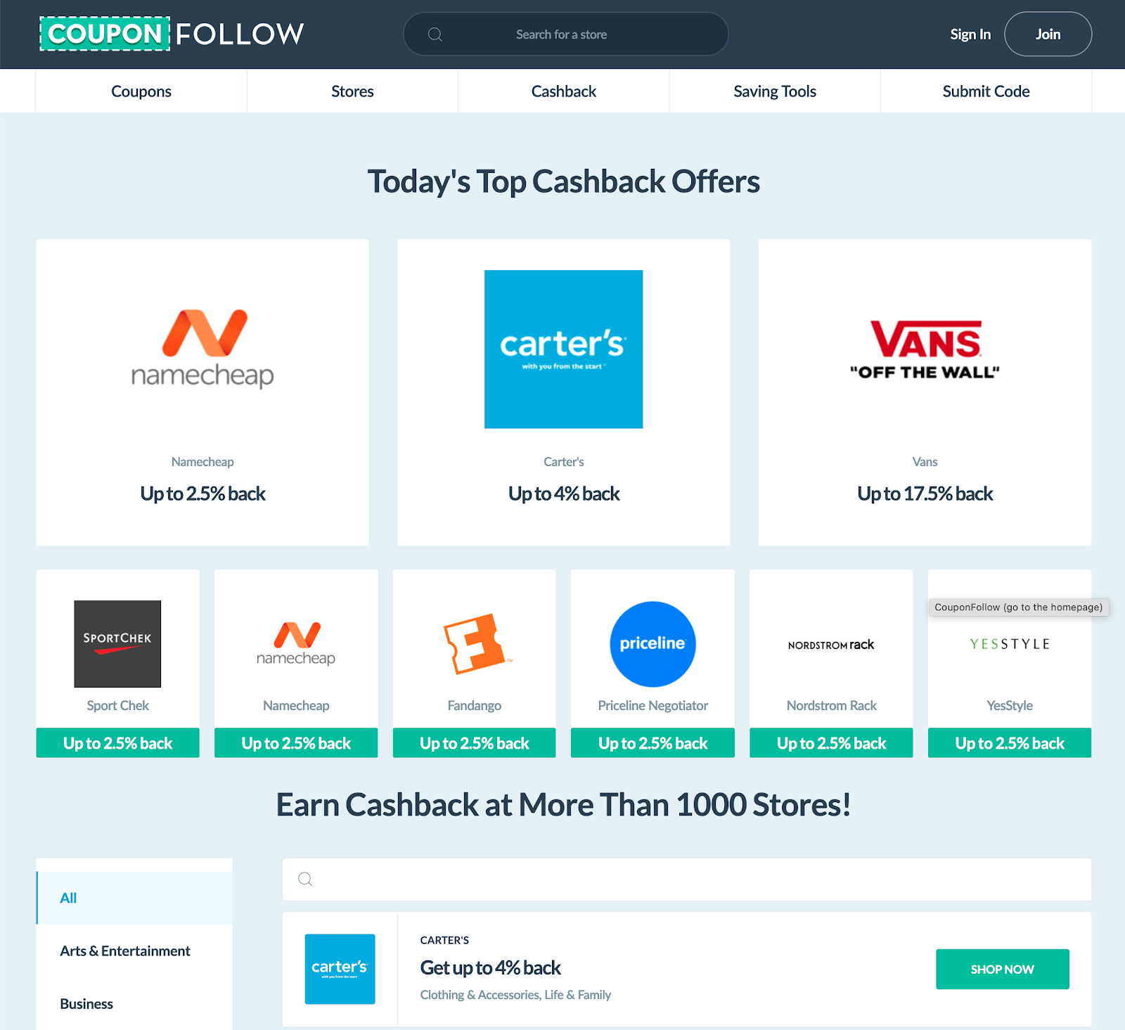 participating brands who offer cashback on CouponFollow

