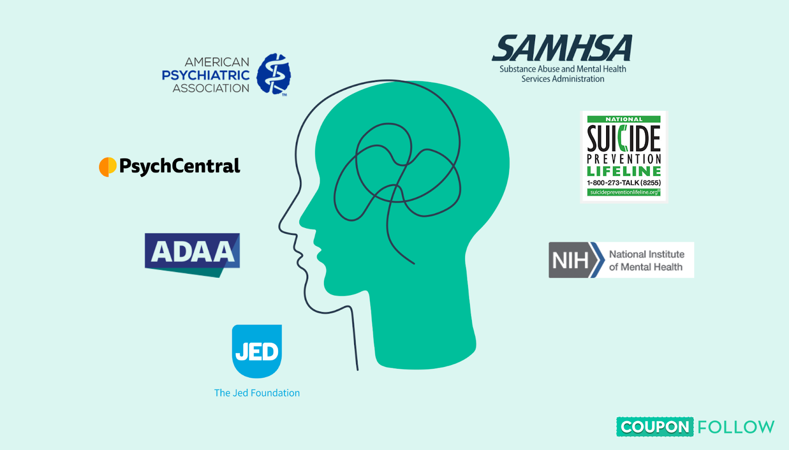 Graphic showing company logos of free mental health resources