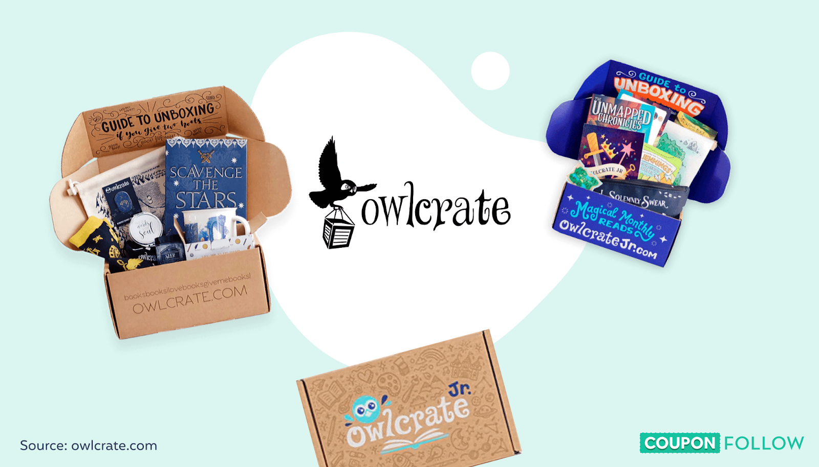 illustration of what’s inside an OwlCrate subscription box