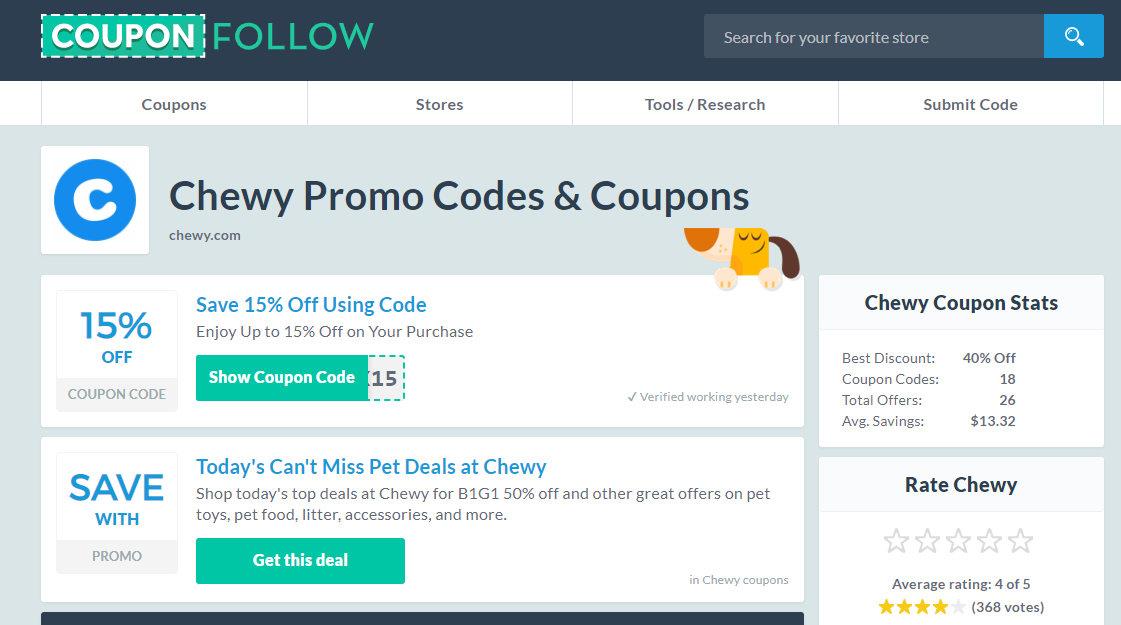 Promo codes for Chewy