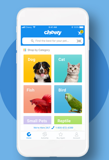 Screenshot of Chewy's mobile application