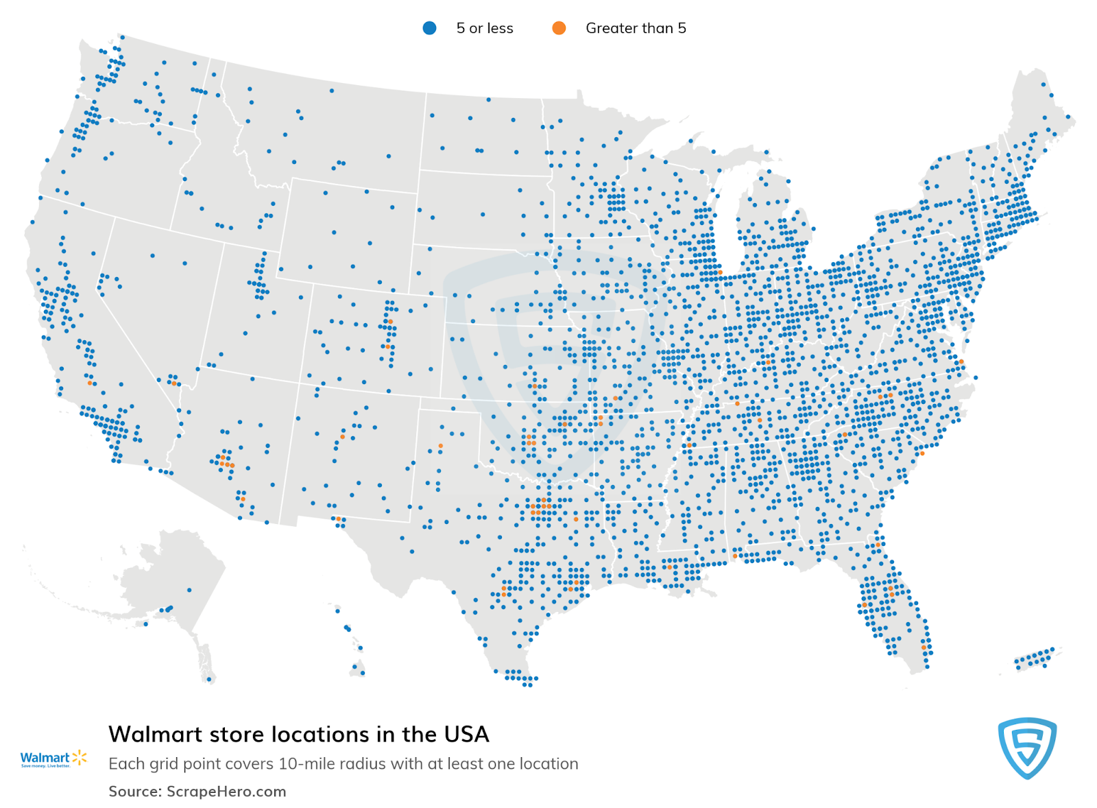 map showing Walmart's shop locations in the US