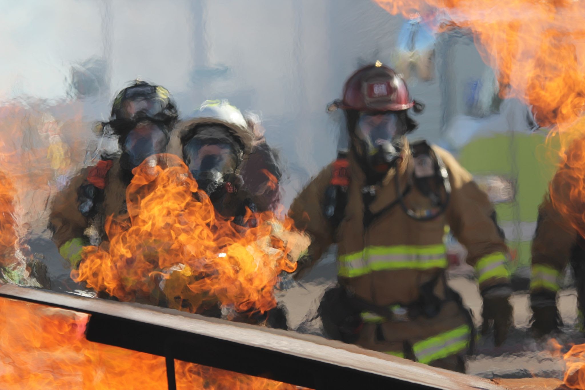 Firefighters putting out a fire