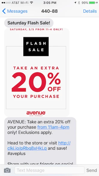 Screenshot of Avenue's MMS direct marketing