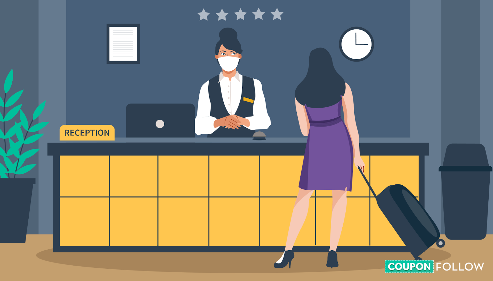 Illustration of student at hotel check-in