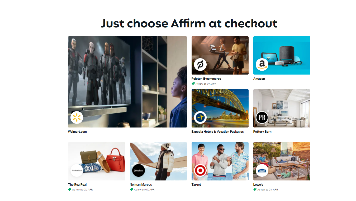 Thumbnails of retailers that accept Affirm