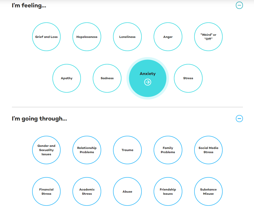 Graphic showing several clickable circles with symptoms and feelings named with them
https://jedfoundation.org/i-want-to-take-care-of-my-mental-health/
