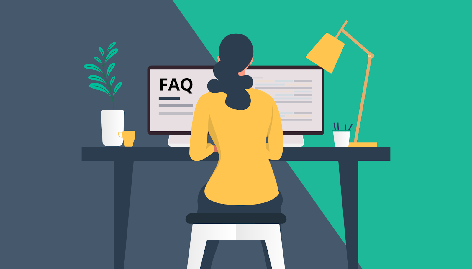 Illustration showing user on an FAQ page