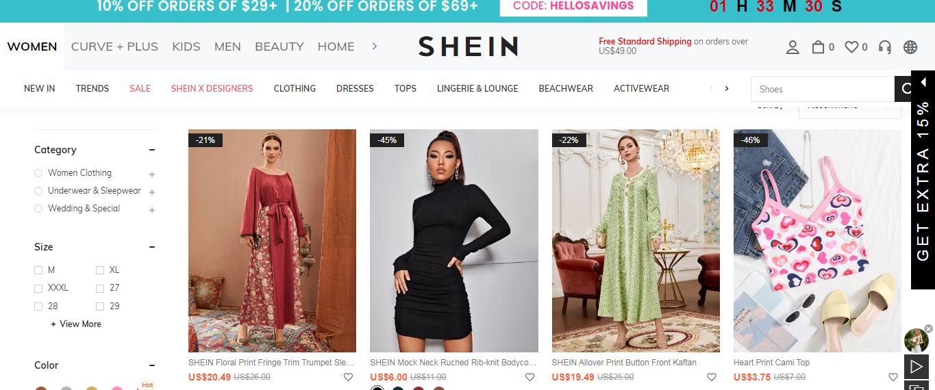 image showing SHEIN's sale section